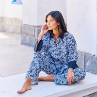 Pijama Largo Menorca Black Leaves
