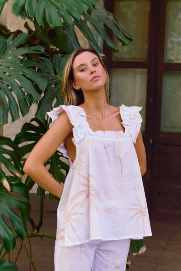 Set Pijama Largo Santorini White Palms